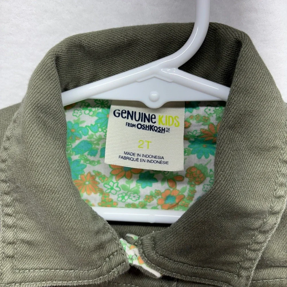 Genuine Kids OshKosh Olive‎ Green Ruffle Denim Jacket Toddler Girl 2T